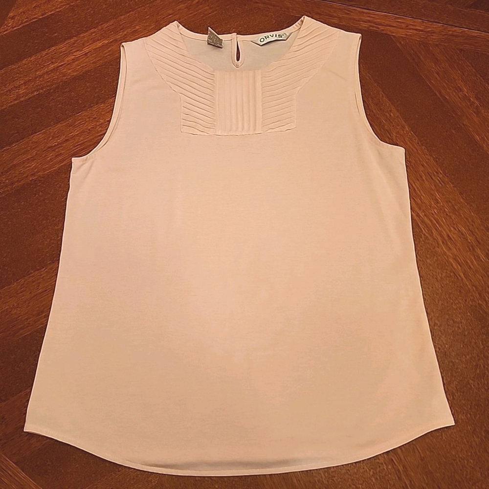 Orvis Women's Light Pink Tank Top Size Small Pleated Neckline A1